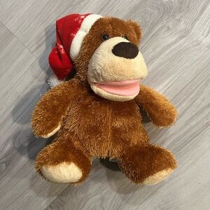 Puppet Festive Brown Plush Bear with Santa Hat